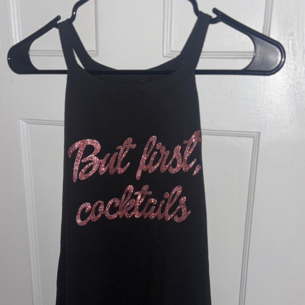 Black Tank Top with Pink Glitter Text